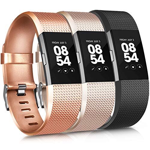 Yandu - Correa de repuesto para Fitbit Charge 2 (silicona suave y ajustable), color Oro rosa/dorado/negro.