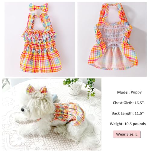 Image of HDKUW Small Dogs Dress with Bow,Chihuahua Yorkies Female Dog Clohtes,Pink Plaid Puppy Tutu Princess Dresses with Dog Bowknot,Girl Doggie Cats Skirt Outfits 2XL