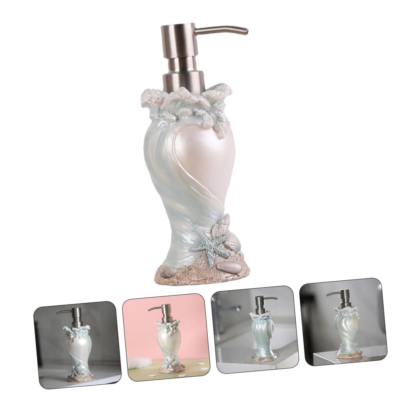 Dispenser di Sapone Liquido Decorativo in Resina Bianca Stile Mare Pompa Ergonomica da 200ml per Bagno e Casa Leggero e Funzionale