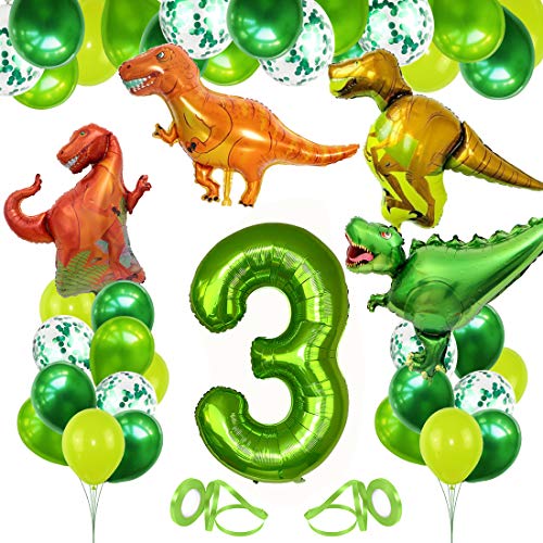 Bluelves Decoracion Cumpleaños Dinosaurios, Globo Numero 3 Verde, Globos Dinosaurios, Globos de Cumpleaños 3 Años, Globos Grandes Gigantes Helio, Globos para Fiestas de Cumpleaños