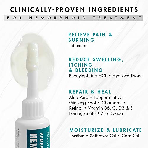 Ebanel Hemorrhoid Treatment Ointment, 1.6 Oz Lidocaine Anal Fissure Anesthetic Cream for Pain, Burning, Itching, Swelling, Bleeding with Phenylephrine, Hydrocortisone, Aloe, Chamomile, Vitamins