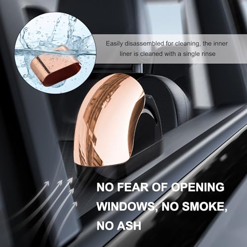 Image of Wevdn Car Ashtray with Lid, Portable Smokeless Automotive Ashtray with LED Light, Windproof, Modern Style, Black & Golden