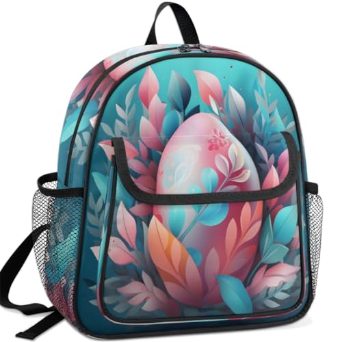 Sac à dos d'école pour enfants à motif feuilles de fleurs et œufs de Pâques - 2