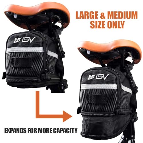 Image of BV Strap-On Bike Bag with Reflective Material - Saddle Bag with Seperate Divider for Small Items for All Your Essentials - Bike Pouch with Taillight Hanger for Maximum Safety