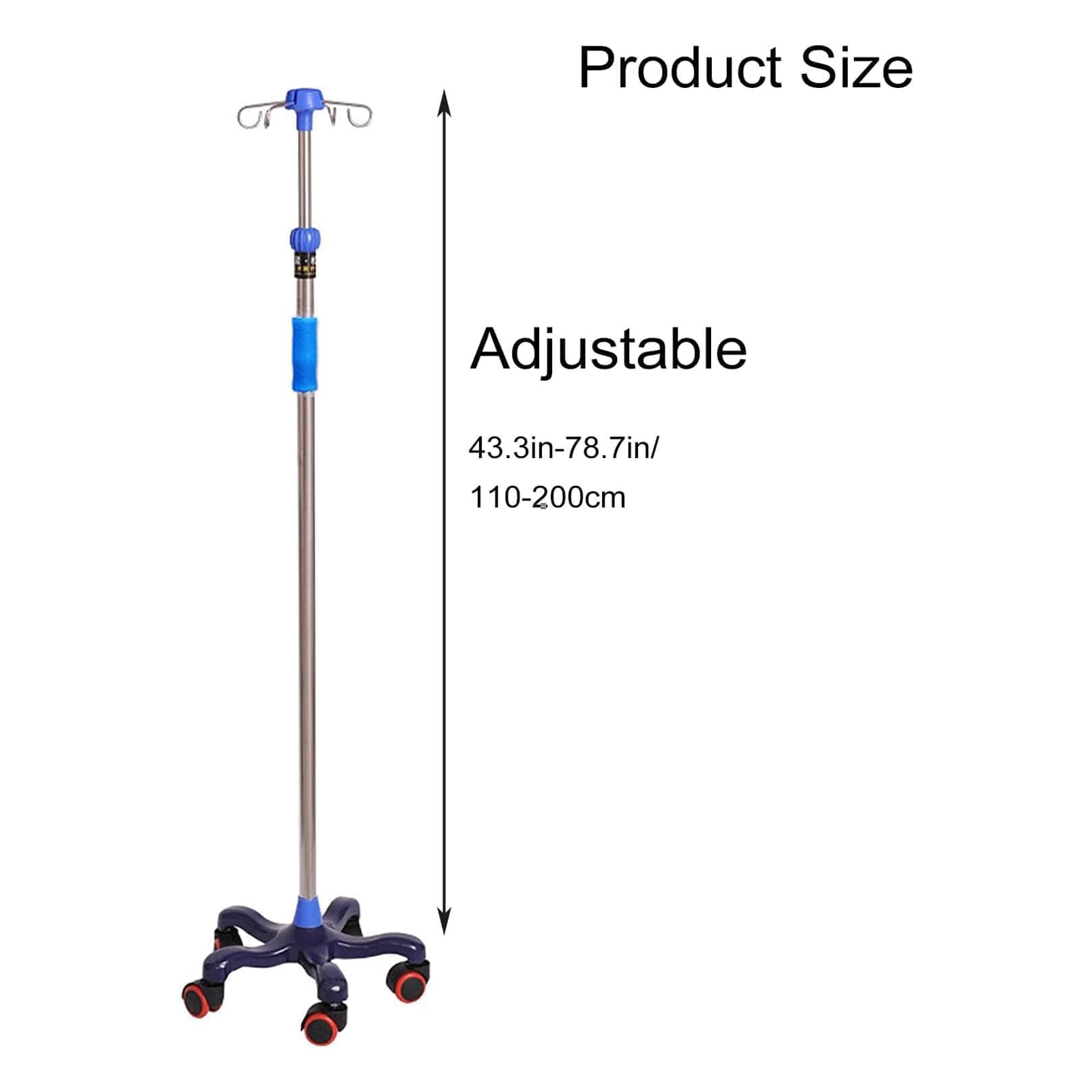 Asta Porta flebo in Acciaio Inox con 4 Ganci Asta Porta flebo Porta flebo Regolabile in Altezza Asta Porta flebo con Ruote Asta Porta flebo con rotelle