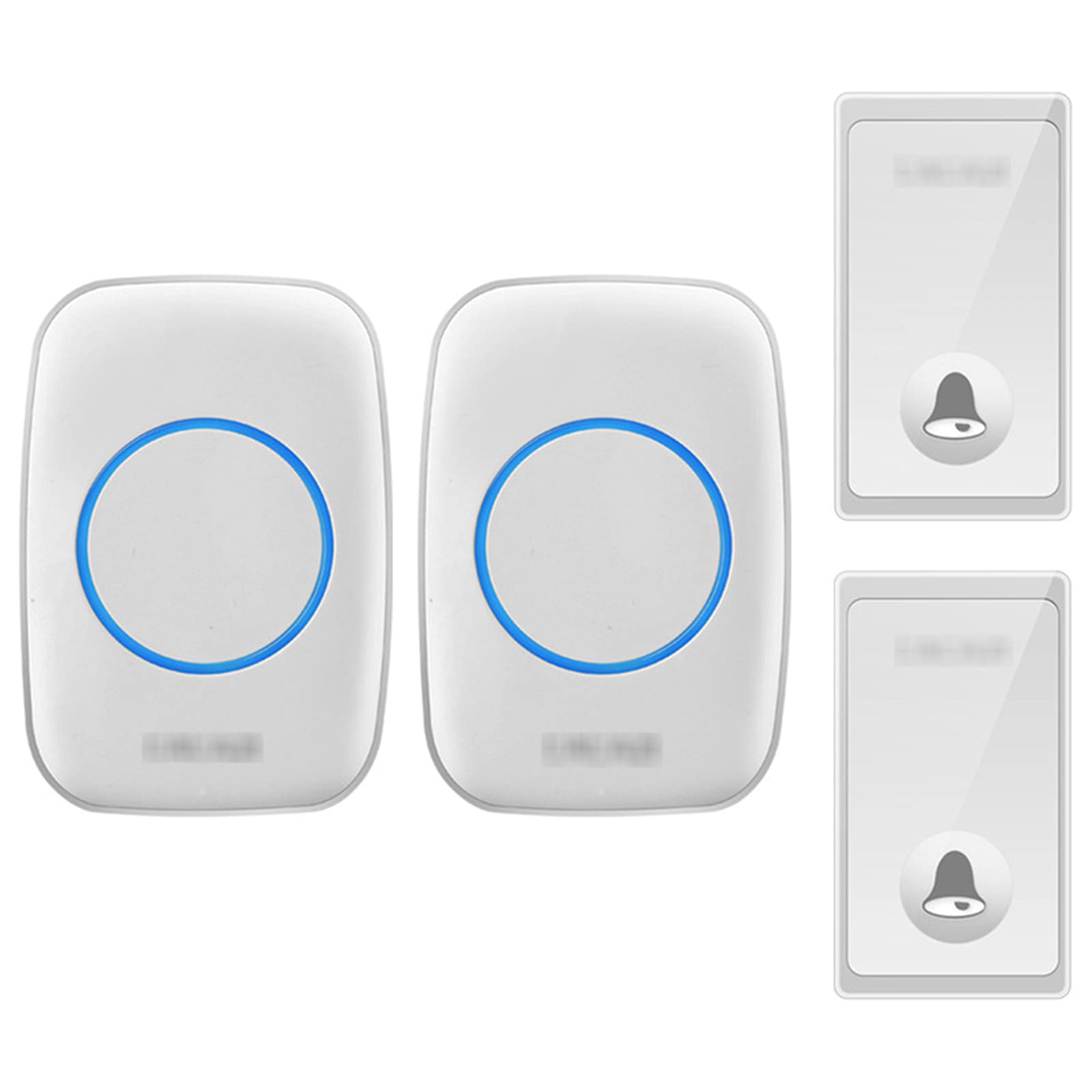 Kit de timbre inalámbrico enchufable con 2 receptores y 2 botones, campanas eléctricas impermeables IP44 con rango de 650 pies, 58 campanillas, volumen de 4 niveles, negro, blanco (blanco)