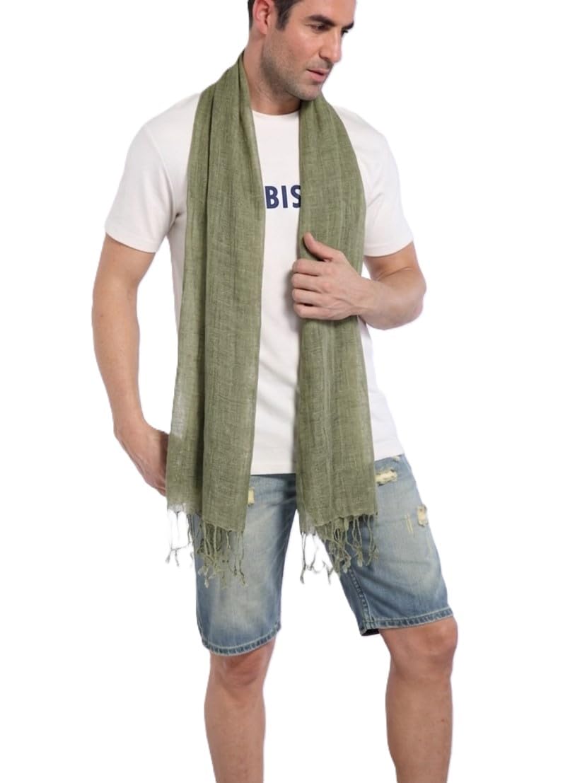 Herren Leinen Schal mit Fransen – leichter Sommer-Schal aus 100% Leinen in melierter Uni-Farben, lässiger Look