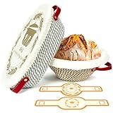 Gärkorb Brot Set, Brotgärkörbchen,Gärkörbchen Baumwollseil mit 2 Gärkörbchen (24cm rund & 28cm oval), Mit Baumwoll-Liner & Silikon-Backmatte,Backzubehör Geschenk für Bäcker & Brotback Anfänger
