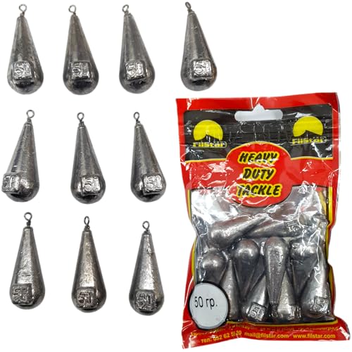 PRO FILSTAR Grundblei Angeln Set 10 x 50g - Blei Angeln mit Wirbel - Angel Bleie Set - Grundangeln - Birnenblei - Blei Gewicht - Angelblei - Fishing Weights - Bleigewichte – Karpfenblei Kit