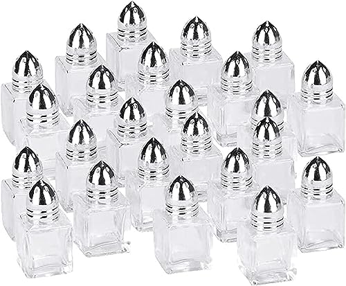 TrueCraftware- 1/2 oz Mini Salt Shakers Glass Body with Stainless Steel Cap Set of 24- Mini Square Glass Cube Salt and Pepper Shakers Stainless Steel Top Individual Shakers for Restaurants Weddings