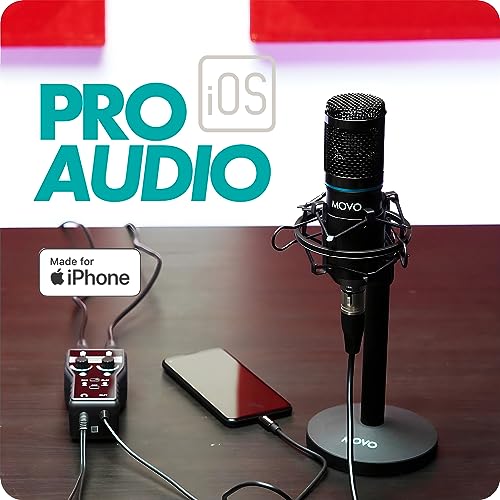 Movo iPhone Podcast Equipment Bundle - 2 Pack Condenser Microphones, 2 Desktop Mic Stands, 2 Pop Filters, 2-Channel XLR Interface with Lightning Output - Compatible with iPhone, iPad, iOS (Lightning) by Movo - Image 5