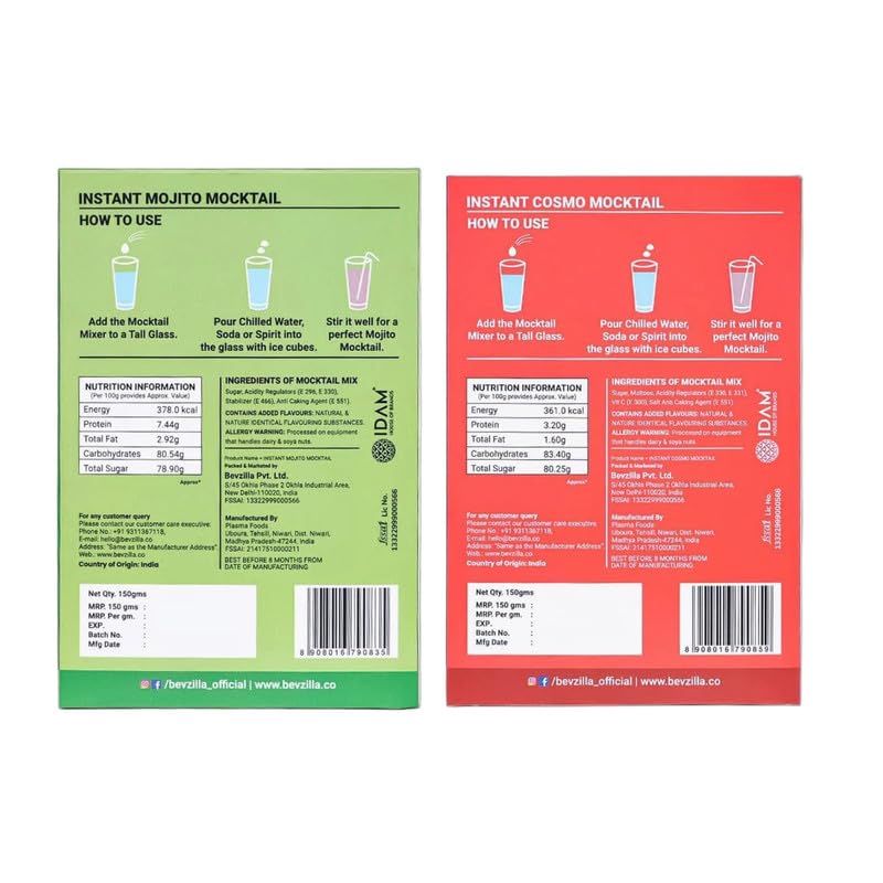Image of Bevzilla Mocktail Mixer Powder - Mojito & Cosmo Combo (10 Servings) | Non-Alcoholic | Low-Calorie | Refreshing & Instant | Easy Party Mixer | Perfect for Delicious, Guilt-Free Mocktails