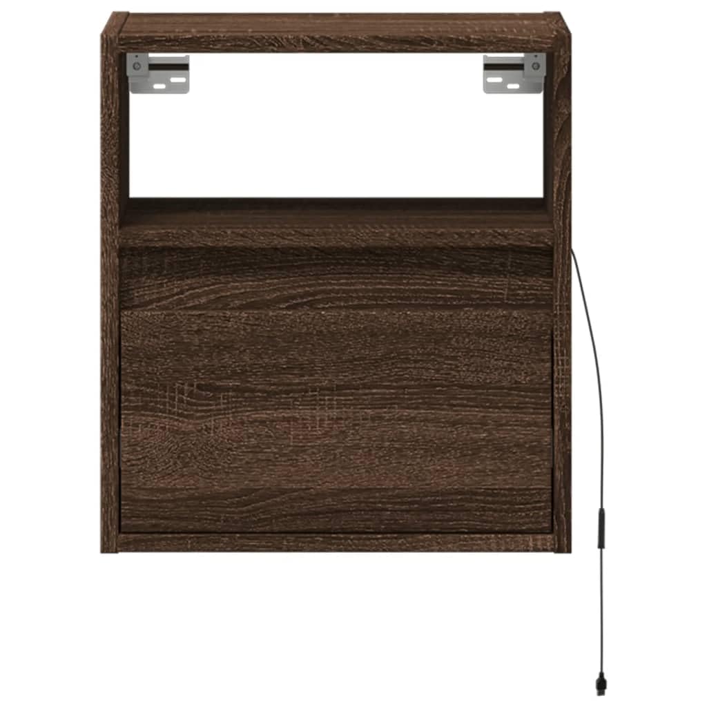 Comodini da parete con luci a LED, set da 2 pezzi, colore marrone quercia, consolle da notte sospese con cassetto per camera da letto mobili