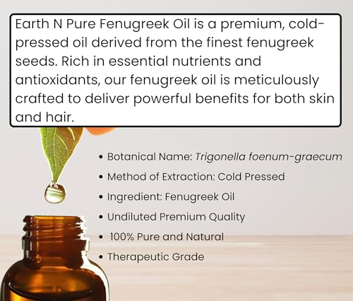 Image of Earth N Pure Fenugreek Seed Oil (Methi Oil) Cold Pressed, Natural and Therapeutic Grade 50 ml