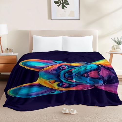Mitternachtsblau Kuscheldecke 80x150 cm - superweiche gemütliche flauschige Plüschdecke Decke für alle Jahreszeiten, mit Farbe Süß Französische Bulldogge muster für Bett Sofa Reisen und Camping