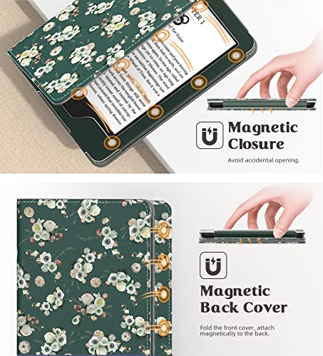 Image of MoKo Case for All-New 6 inch Kindle(11th Generation, 2024 /2022 Release) /(10th /8th Gen, 2019 /2016), Ultra Lightweight PU Shell Cover with Auto Wake /Sleep for Kindle 2024, Flowers on Dark Green
