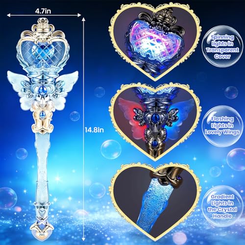 Image of PATPAT Light-Up Princess Magic Wand with Music, USB Rechargeable LED Fairy Magic Stick with Heart Crown & Angel Wings, Fantasy Role-Play Magical Stick Costume Party, Cosplay, Pretend Play & Gifting