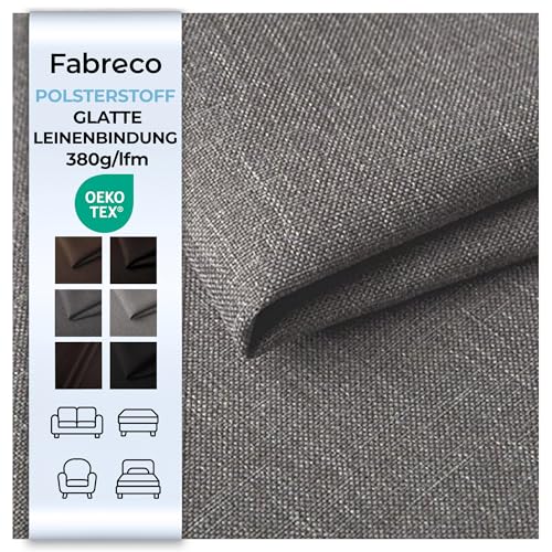 Fabreco - Polsterstoff Meterware SAWANA (100 x 148cm) | Stoff Meterware in Leinen-Optik | Strukturstoff Webstoff Möbelstoff | Robuster & pflegeleichter Stoffe für Sofa, Sessel & Deko (Hellgrau)