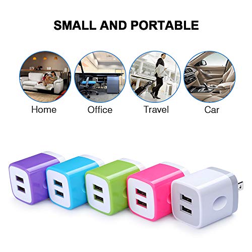 Usb Wall Charger Adapter, Fivebox 5Pack 2.1Amp Fast Dual Port Wall Charger Usb Plug Charging Block Charger Brick Charger Cube Charger Box Compatible Iphone 14/13/12/11/Xs/Xr/X/8/7/6, Samsung, Android #TOP6
