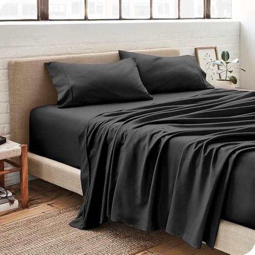 Image of Bed Sheet Queen Size Cotton - Pure Egyptian Cotton Queen Size BedSheet with Pillow Cover - Solid Charcoal 600 Thread Count - Stain Resistant, Skin Friendly, Organic Cotton