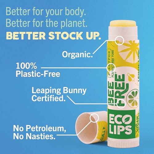 Vegan Lip Balm Sweet Mint by Eco Lips flavor 3 Pack Natural Bee Free with Candelilla Wax, Organic Cocoa Butter, & Coconut Oil Lip Care. Soothe & Moisturize Dry, Cracked and Chapped Lips - Made in USA.
