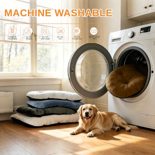Image of Washable Oval Dog Bedfor Medium Dogs,Silver-Tipped High-Resilience,Brown | Non-Slip Bottom Prevents Sliding, Soft Plush Short Fur, Machine Washable, Ideal for Crates /Apartments /Cozy Nooks,29 inchx18 inchx2.8 inch