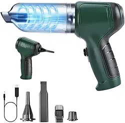 Aspirador de Pó Portátil Soprador 2 em 1 Multifuncional Sem Fio Recarregável USB Ideal Para Limpeza de Carro, Sala, Cozinha, Quarto, Banheiro, Escritório, Computador (Verde)