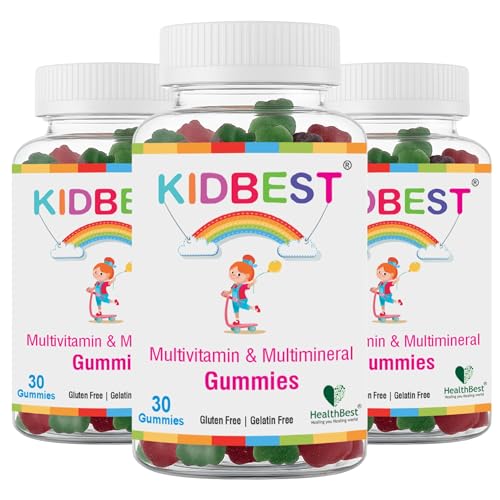 Image of HealthBest Kids Multivitamin & Multimineral Gummies for Children - 30 Gummies (Pack of 3) Strawberry Flavour - Immune Support, Bone Strength with Vitamin C, D, Zinc, Non-GMO, Gluten-Free