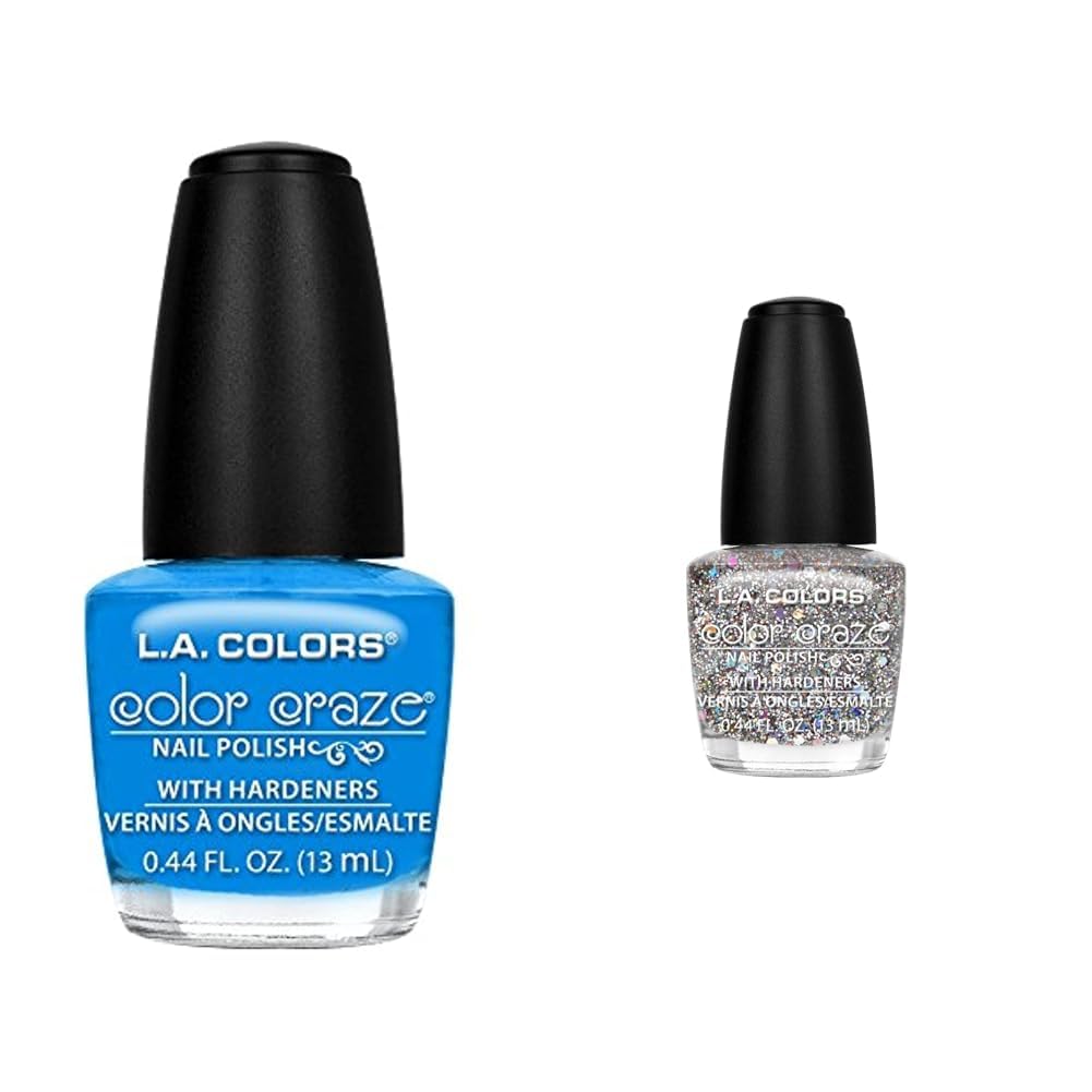 L A COLORS Craze Nail Polish Aquatic 0 44 Fluid Ounce Glitter Bomb 0 44 Fl Oz 2-Pack