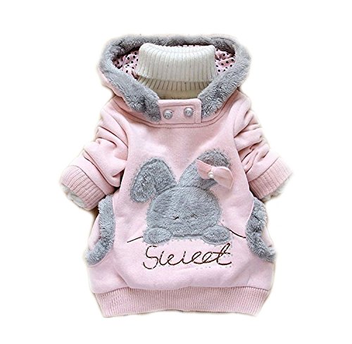 Baby Girls Cute Rabbit Printed Hooded Warm Jacket Outerwear Coat (12-18Months, Pink)