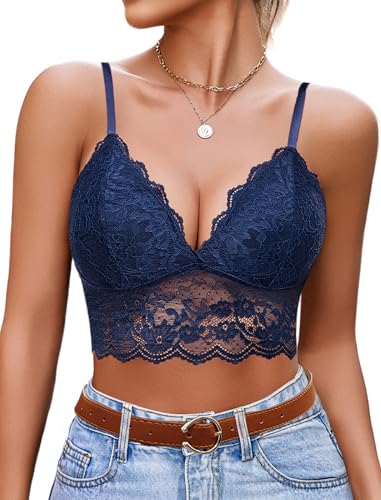 Image of Avidlove Lace Bralettes for Women V Neck Spaghetti Strap Bra Unpadded Tops Sexy Cami Crop Top Going Out Lingerie