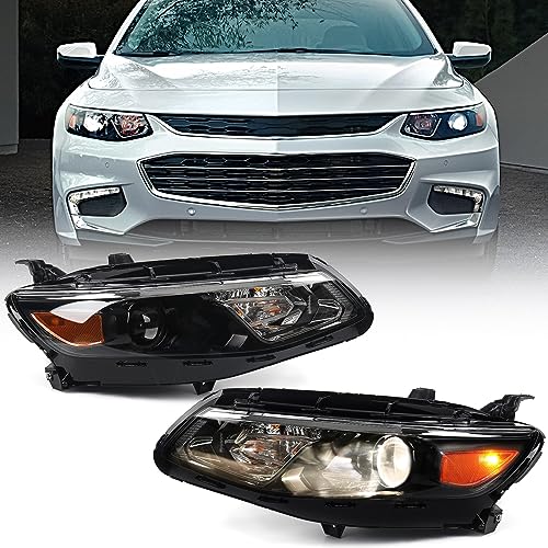 VLINCAR for Chevy Malibu Pair Headlight Assembly 2016 2017 2018 Replacement Chevrolet Head Light Halogen Projector Headlamp Left&Right Side 23350425 84653388