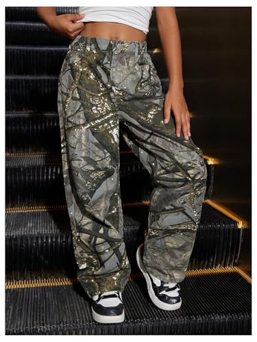 SHENHE Girl's Camo High Waisted Wide Leg Jeans Loose Casual Long Denim Pants Streetwear4