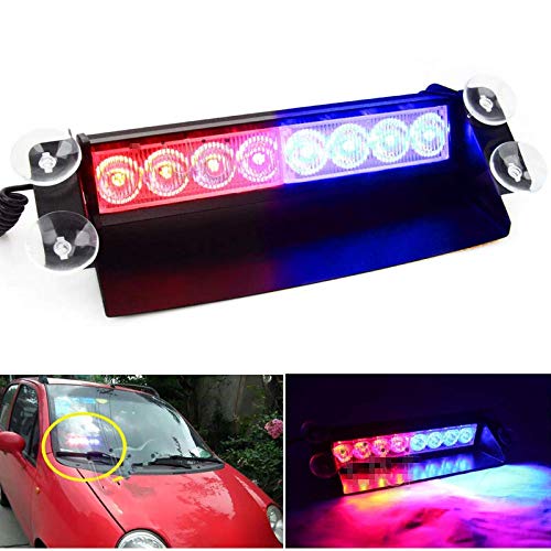 Trest 8 Led Red/Blue Car Dash Strobe 3 Modes Police Flasher Light for