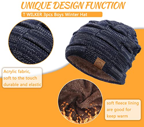 T WILKER Kids Winter Knitted Hats Warm Fleece Lining Cap for 5-14 Year Old Boys Girls2