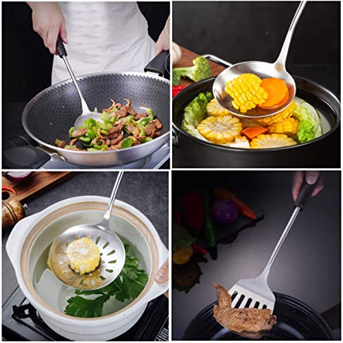 Image of Stainless Steel Slotted Turner Spatula, Professional Food Turner Flipper With Heat Resistant Wooden Handle (H-Ladle+Plainspatula+Slottedspatula+Skimmer), 36 Centimeters