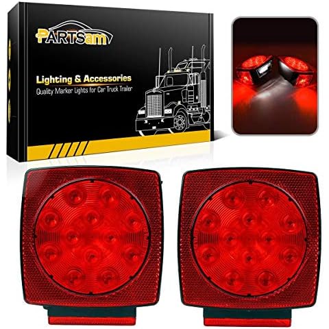 Partsam 12V Submersible Square Led Trailer Light,Red White LED Stop Turn Tail License Brake Running Light Lamp for Trailers Under 80" Boat Trailer Truck Marine Camper RV Snowmobile,IP68,DOT Compliant Cover