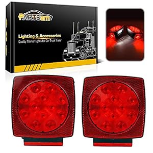 Partsam 12V Waterproof Square Led Trailer Light,Red LED Stop Turn Tail License Brake Running Light Lamp for Trailers…