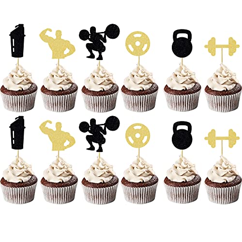 24 Pcs Dumbbell Barbell Discus Cupcake Toppers Weight Lifting Fitness Sport Theme Party Decoration Dessert Insert Mgpferd #TOP11