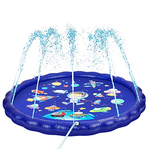 Desuccus Sprinkler for Kids, 3-in-1 Splash Pad 68\" Wading Pool Sprinkler & Splash Inflatable Water Toys for Children Outdoor Play Mat for Babies, Toddlers, Preschoolers (Space)