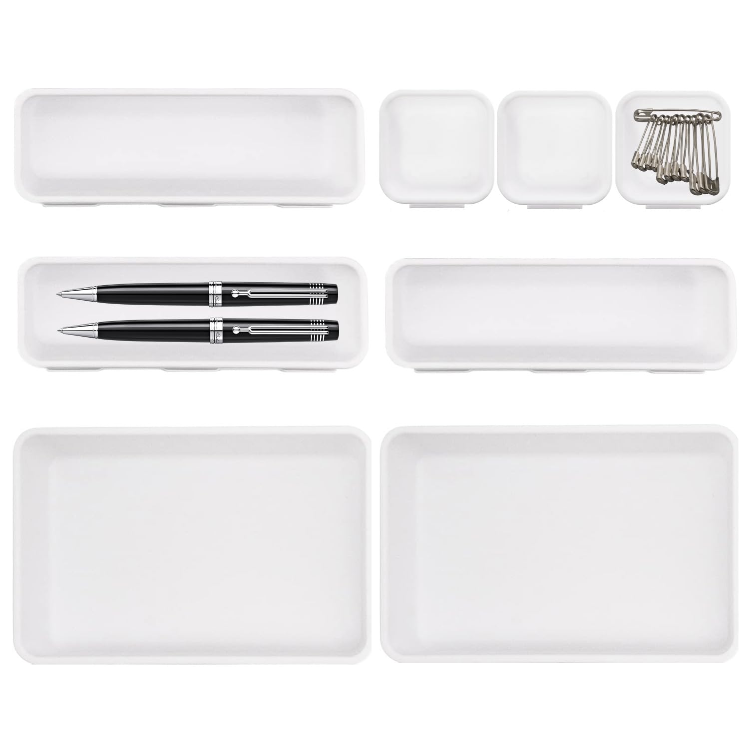 Organizer Per Cassetti A Incastro 8 Pezzi - Divisori In Plastica Bianca Per Cucina, Ufficio, Bagno - 2 Grandi, 3 Medi, 3 Piccoli