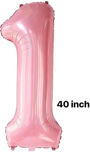Miniatura 2 de Juego de globos rosa con corona número 1 de 40 pulgadas, globos de primer cumpleaños para niñas, decoraciones de fiesta de primer cumpleaños para