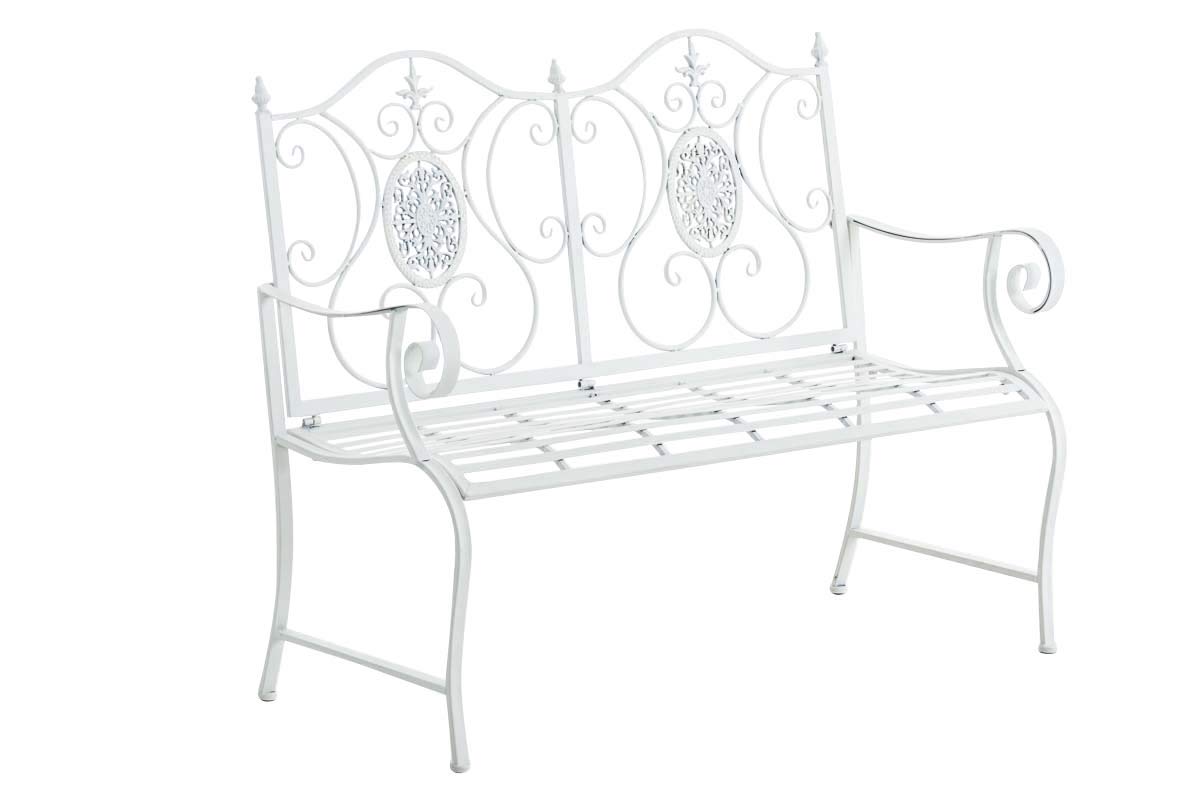 CLP Panchina da Giardino Punjab in Ferro Laccato - Panca Nostalgica Alto Schienale - Panca Stile Rustico per Esterno - Panchina Rétro Resistente ca. 120x50cm, Colore:bianco