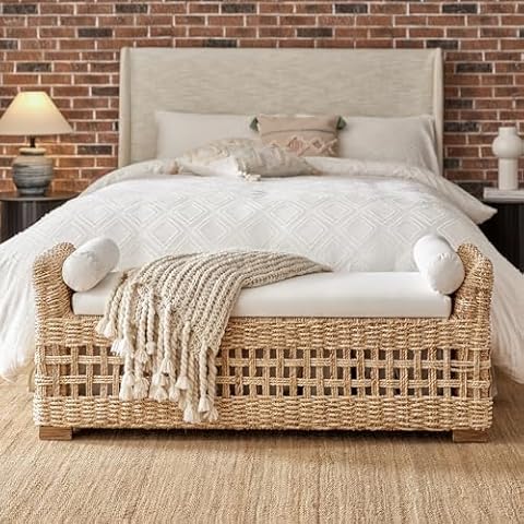 HULALA HOME Rattan Storage Bench Cover