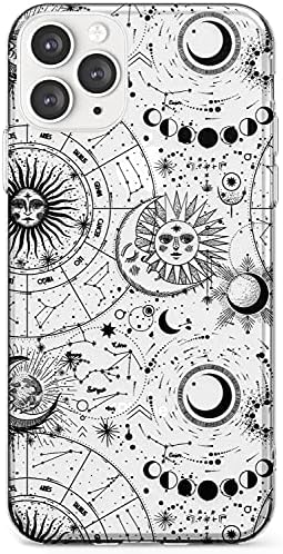 Suns, Moons & Clouds Astrological Slim Phone Case for Iphone 11 TPU Protective Light Strong Cover with Zodiac Vintage Stars Space Moons