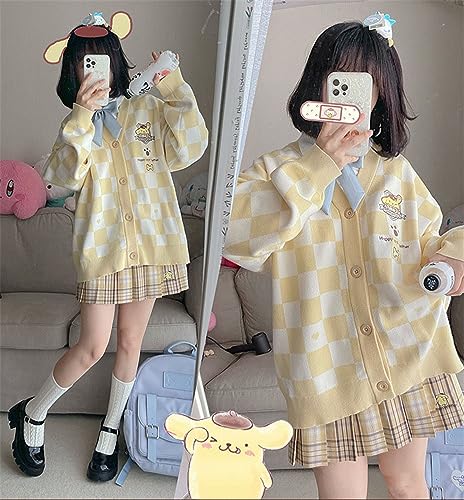 Image of Kawaii Cartoon Cardigan Sweaters for Women Girls Long Sleeve Open Front Knit Cardigans JK School Uniform, Yellow, S