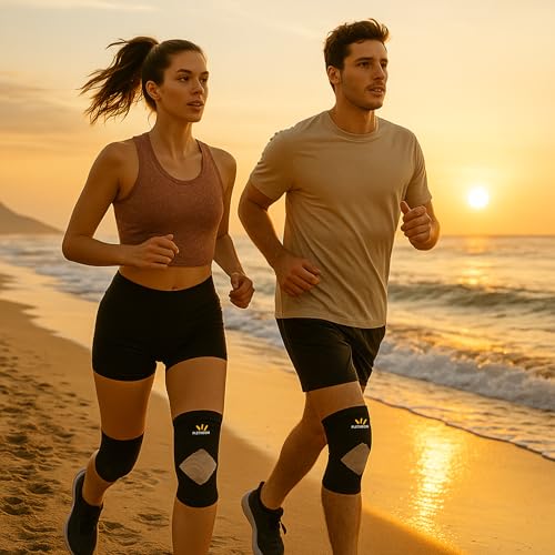 Image of PLETHEON Knee Cap for Pain Relief Men & Women | Compression Knee Support for Gym, Sports & Running | Anti-Slip, Breathable & Sweat-Free Knee Brace for Joint Pain & Injury Recovery (BEIGE-BLACK, XXL)