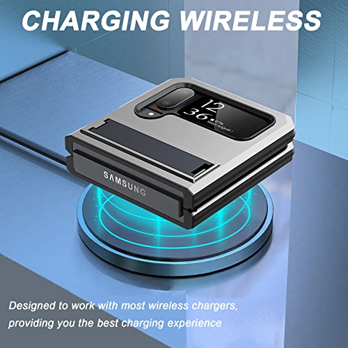 Ninki Compatible For Samsung Galaxy Z Flip 4 Metal Case With Kickstand,3 Layers Full Body Protective Shockproof Aluminium Cover Case For Samsung Z Flip 4 Phone Case Samsung Galaxy Z Flip 4 Case Silver #TOP3