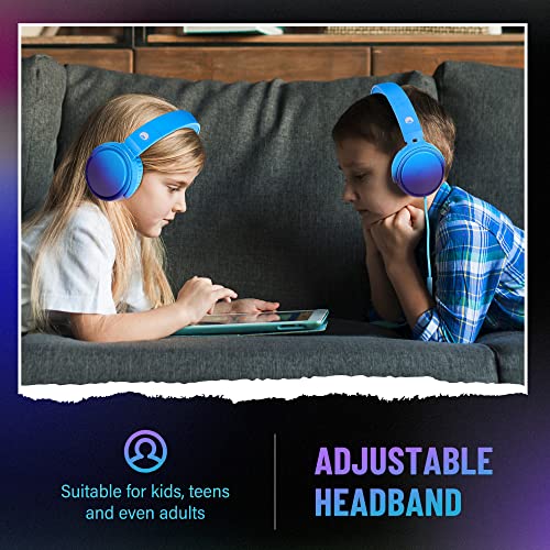 Rockpapa Grade On-Ear Kids Headphones With Microphone, Lightweight Foldable Stereo Bass Headphones With 1.5M No-Tangle Cord, Portable Wired Headphones For Laptop Computer Tablet Smartphone Blue #TOP4