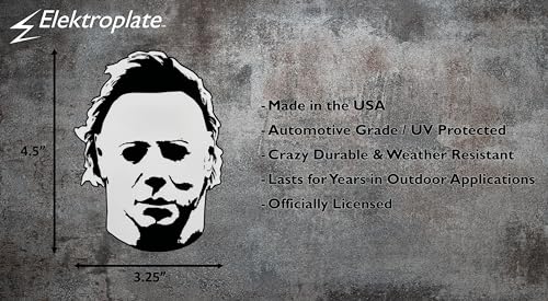 Image of Elektroplate Michael Myers Mask Dynamic Car Decal 4.5 inch | Officially Licensed Halloween, Weatherproof Automotive Grade Horror Movie Vinyl Sticker for Water Bottle, Laptop & More